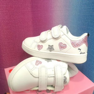 B&b - Sneakers bianca glitter rosa/argento